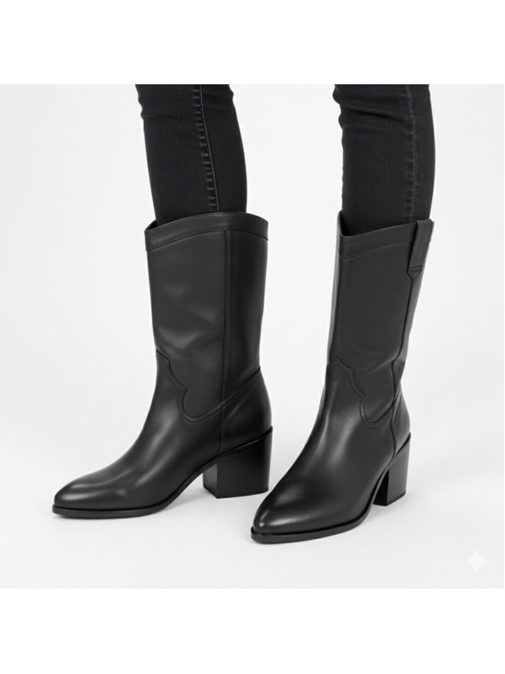 NEW SOL SANA Handcrafted Black Leather Western Boots Size 39